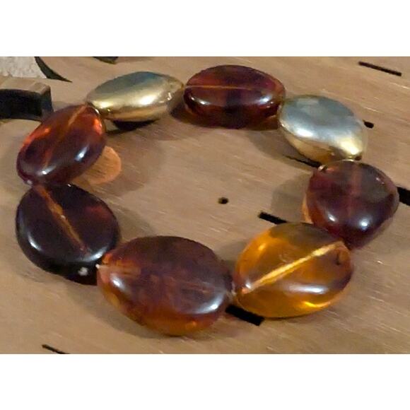 BUNDLE ONLY Vtg Beaded Bracelet Stretch RootBeer Brown Marbled PLus Free Orange - Picture 1 of 7